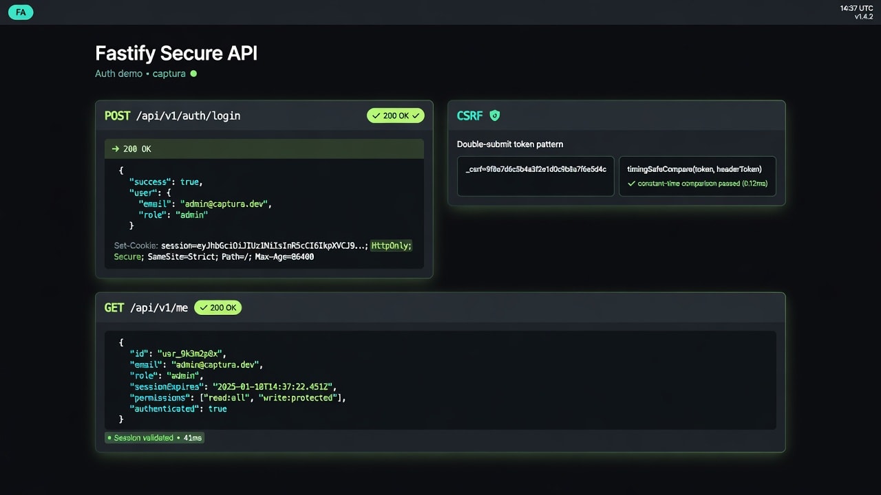 Fastify Secure API - login HttpOnly, CSRF e GET /me