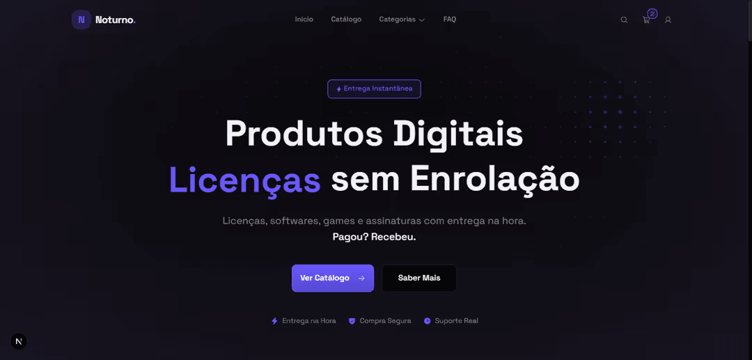 Noturno Store - hero e vitrine da loja