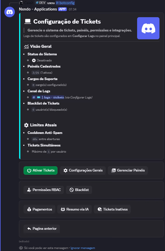 Bot OAuth2 + Ticket - configuração de tickets