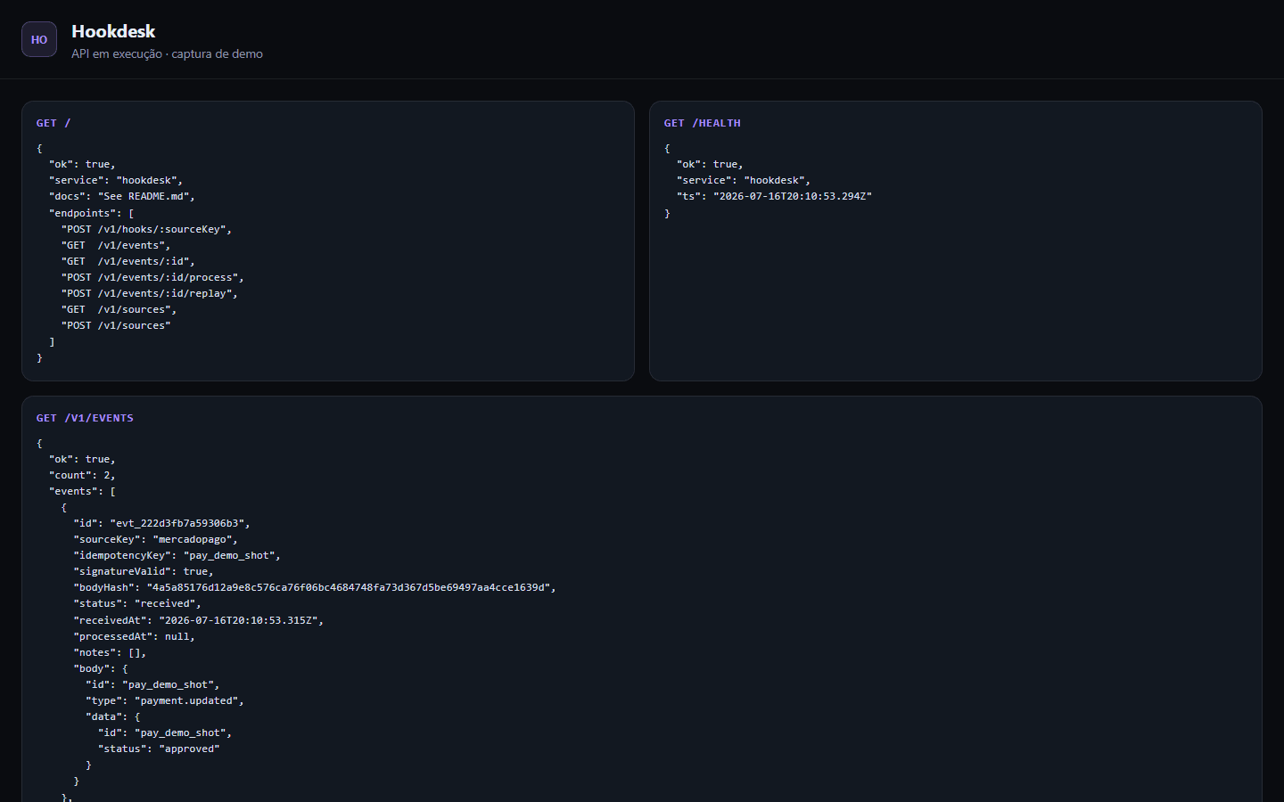 Hookdesk - demo da API com health, endpoints e eventos