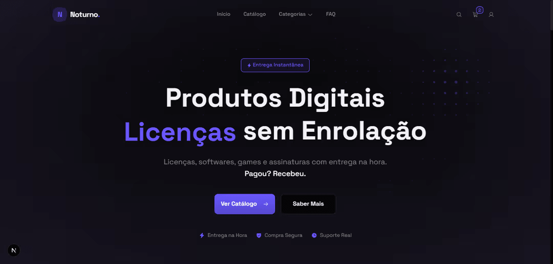Noturno Store - hero e vitrine da loja